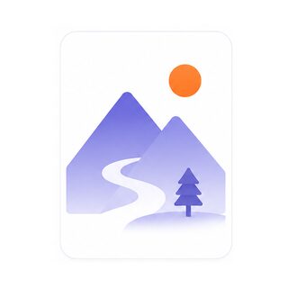 Illustrazione di un paesaggio di montagna con sole e abete